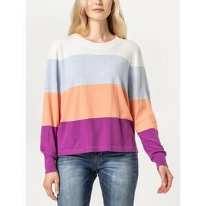 Lilla P Easy Striped Crewneck Sweater - Stripes - Multi/Orchid Multi - S